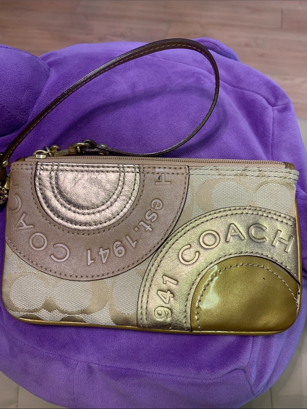Coach Metallic Patch Wristlet in Gold and Rose Gold